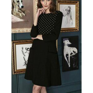 Lela Rose Pearl Embellished Wool Shift Dress Size 6 Black White Elegant Classic